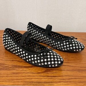 Cape Robbin Lauralee Black Rhinestone Mesh Mary Jane Ballet Flats Womens 10 New
